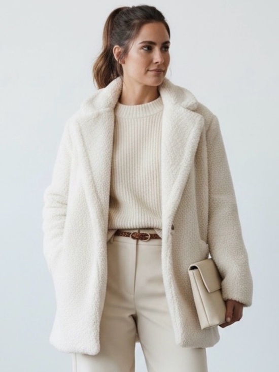 Alice + Olivia Jackets & Blazers - Alice + Olivia Ivory Faux Fur Teddy Coat Shawl Collar Size M